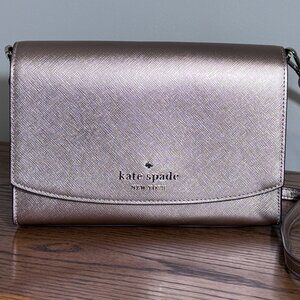 Kate Spade Metallic Rose Gold Leather Flap Crossbody Bag